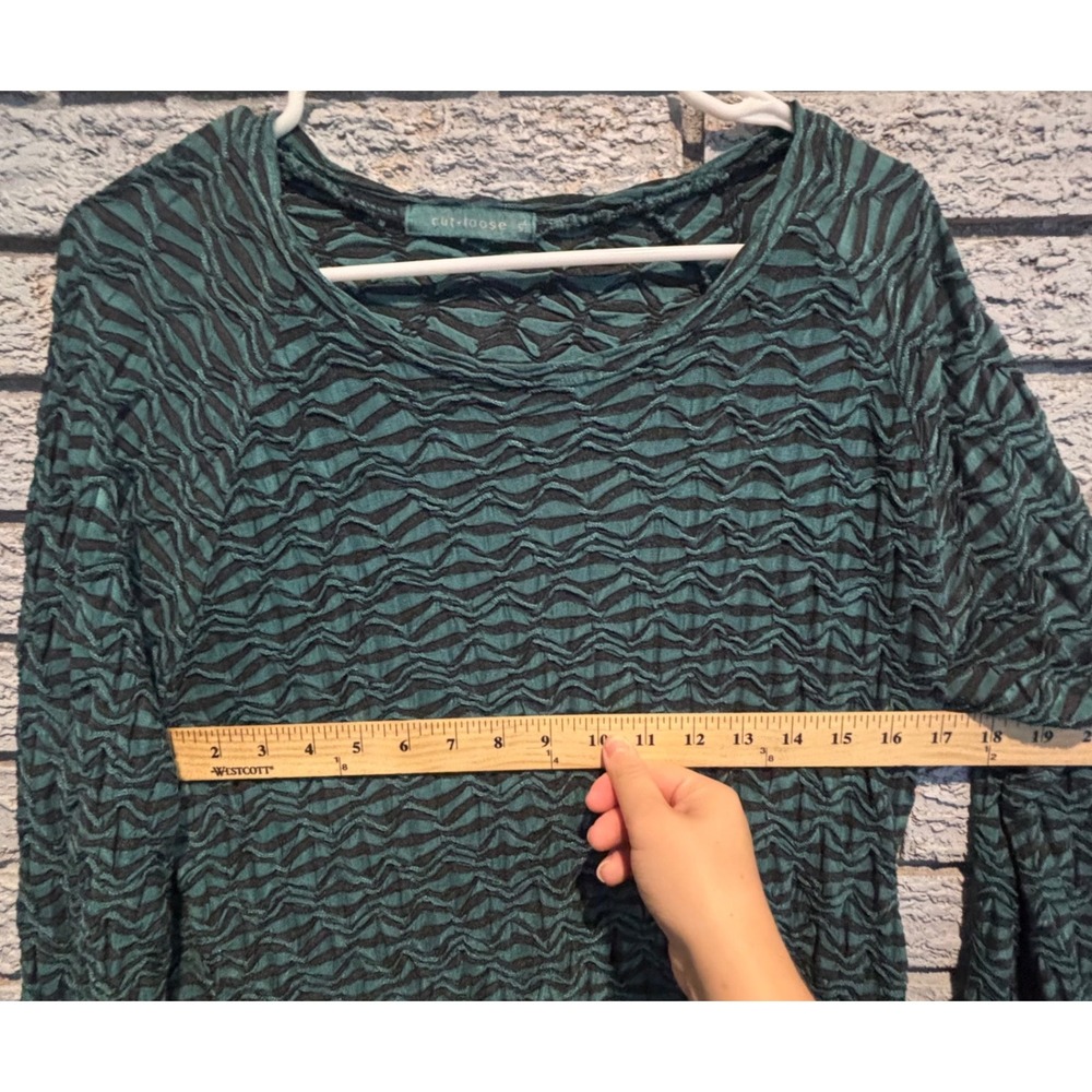 Cut Loose Womens XL Teal Green Black Textured Crinkle Knit Long Sleeve Top - Picture 4 of 6